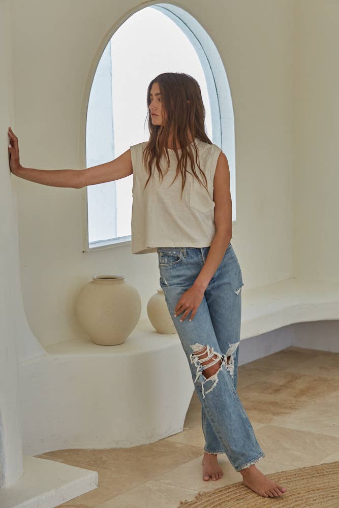 Jersey Round Neck Sleeveless Tank Top