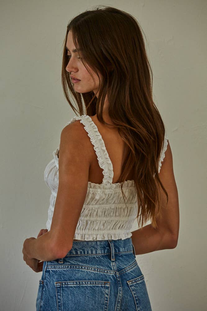 Woven Cotton Sweetheart Neck Sleeveless Crop Top