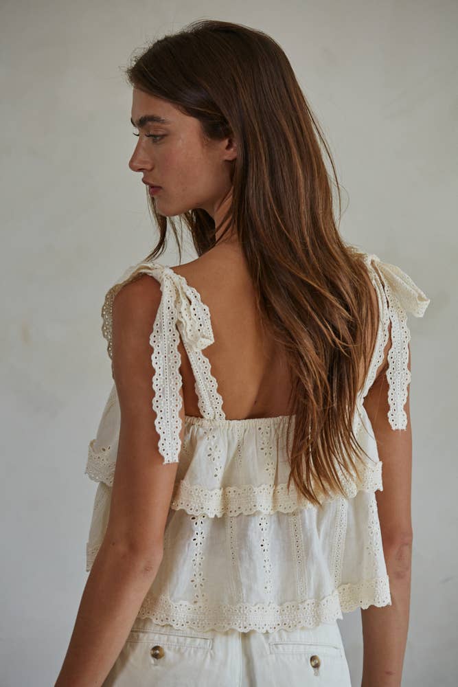 Woven Cotton Embroidered Eyelet Layered Top