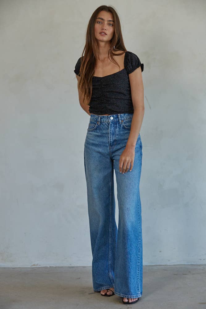 Knit Square Neck Short Sleeve Top