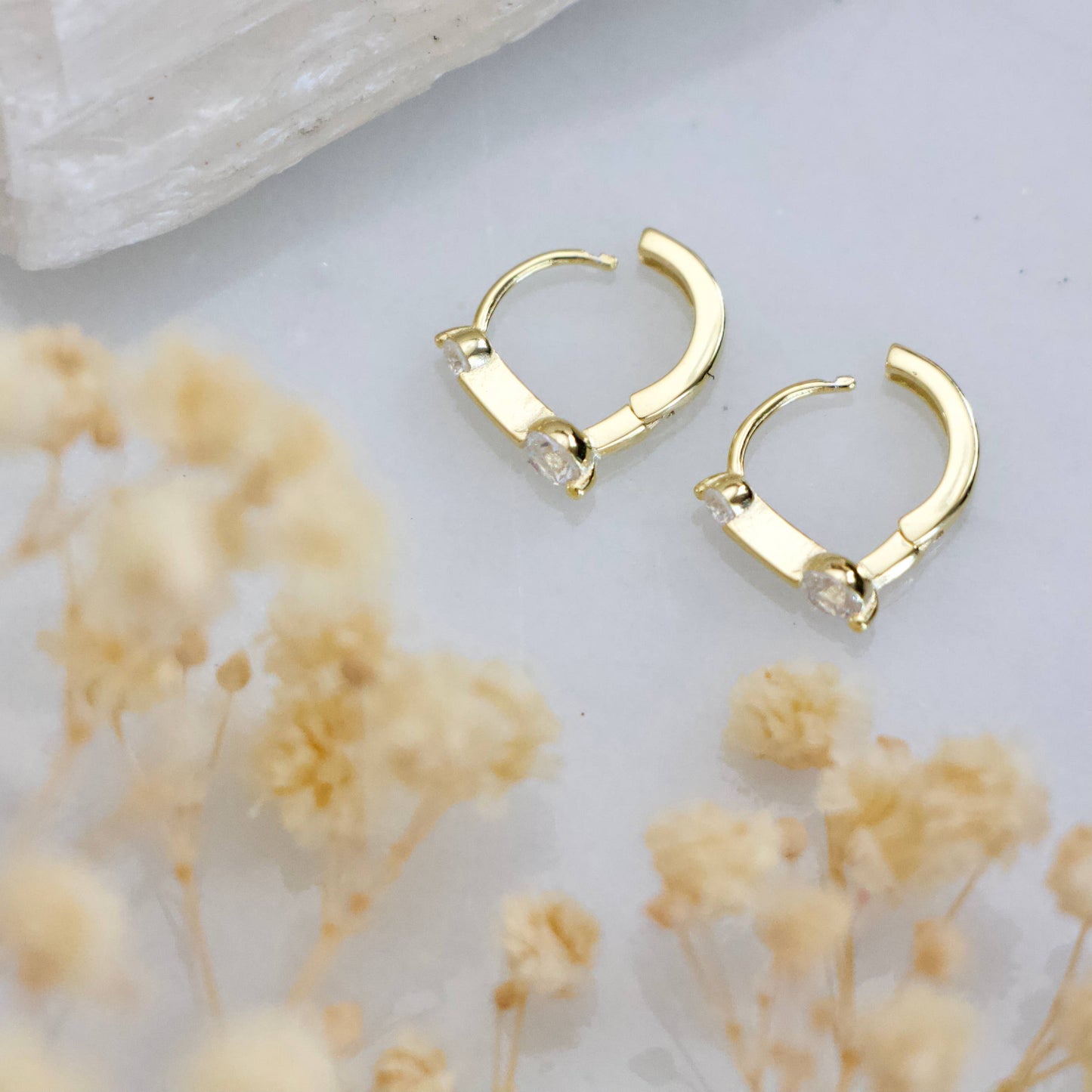 Zircon Pen Huggie Hoop Earrings -Hypoallergenic, Sterling Si