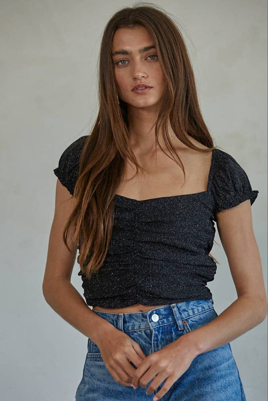 Knit Square Neck Short Sleeve Top