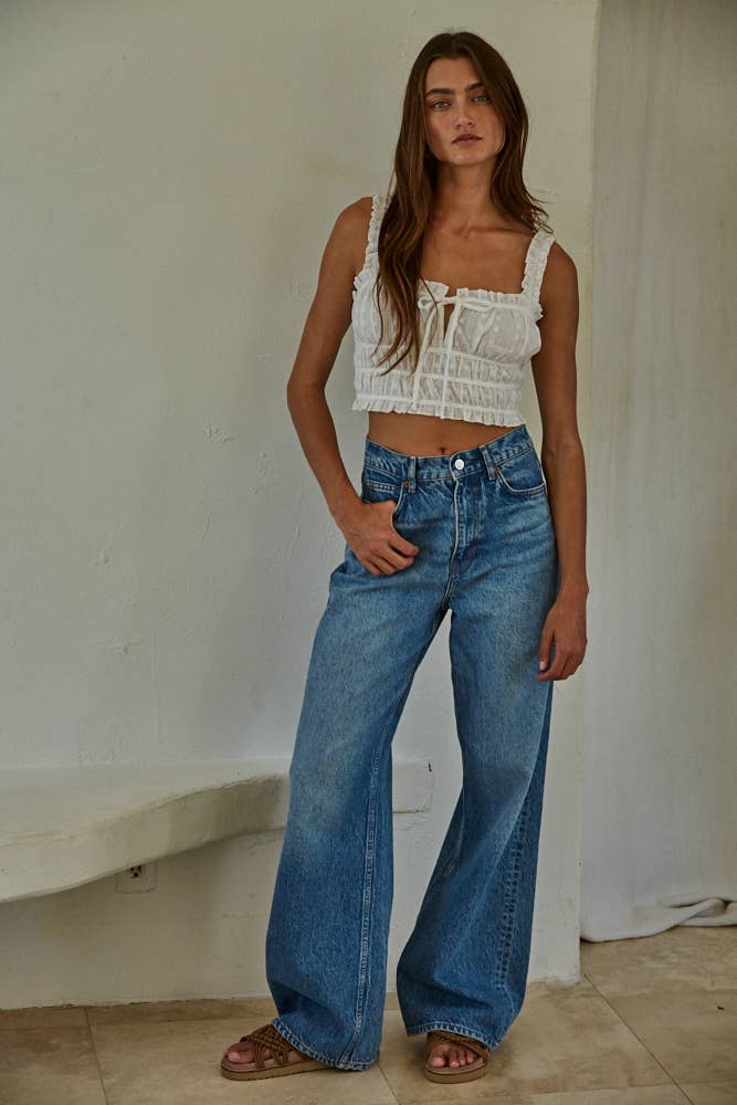 Woven Cotton Sweetheart Neck Sleeveless Crop Top
