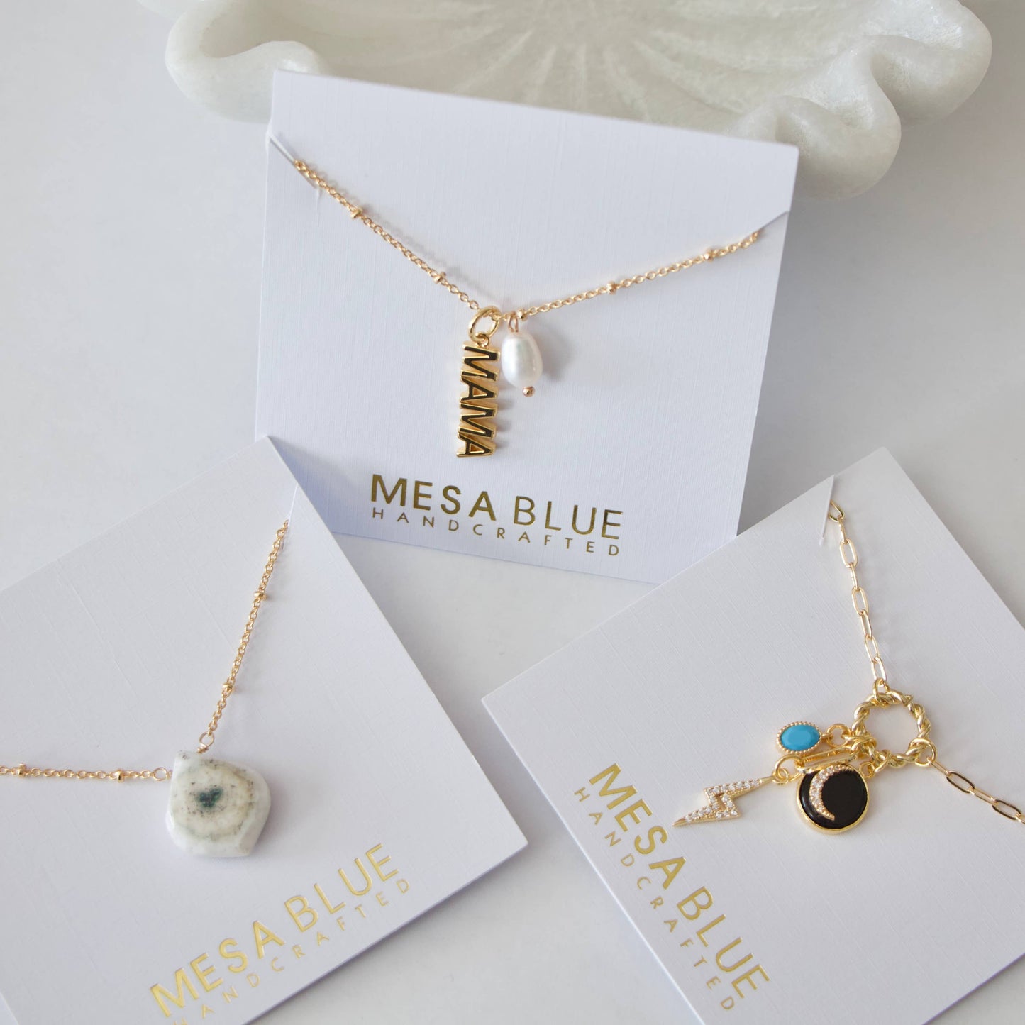 Crescent, Bolt, Turquoise, CZ Charm Necklace
