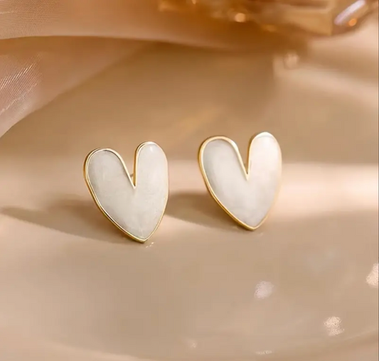 White Heart Stud Earrings