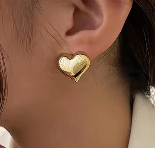 Gold Large Heart Stud Earring